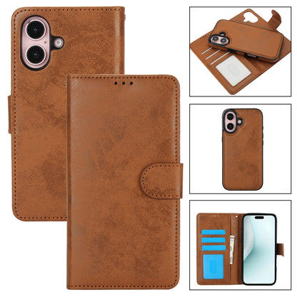 For iPhone 16 2 in 1 Detachable Phone Leather Case(Brown) - iPhone 16 Cases by buy2fix | Online Shopping UK | buy2fix