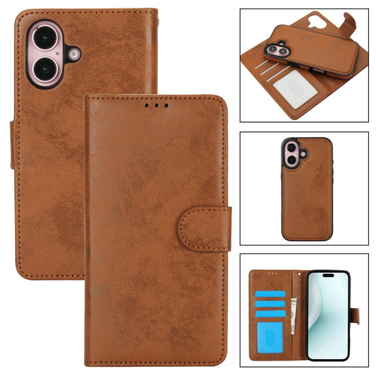 For iPhone 16 2 in 1 Detachable Phone Leather Case(Brown) - iPhone 16 Cases by buy2fix | Online Shopping UK | buy2fix