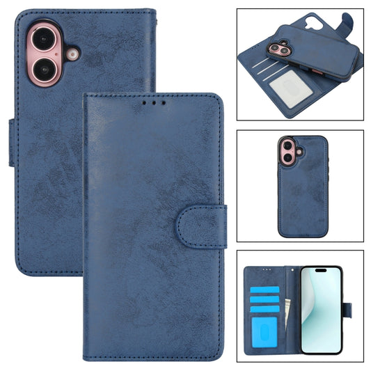 For iPhone 16 2 in 1 Detachable Phone Leather Case(Dark Blue) - iPhone 16 Cases by buy2fix | Online Shopping UK | buy2fix