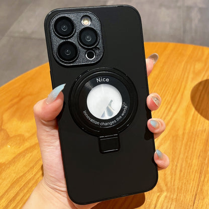 For iPhone 15 Pro Skin Feel Armor Magnetic Holder Phone Case(Black) - iPhone 15 Pro Cases by buy2fix | Online Shopping UK | buy2fix