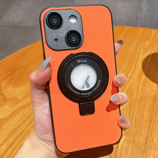 For iPhone 14 Plus Skin Feel Armor Magnetic Holder Phone Case(Orange) - iPhone 14 Plus Cases by buy2fix | Online Shopping UK | buy2fix