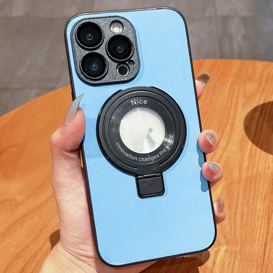 For iPhone 12 Pro Max Skin Feel Armor Magnetic Holder Phone Case(Sky Blue) by buy2fix