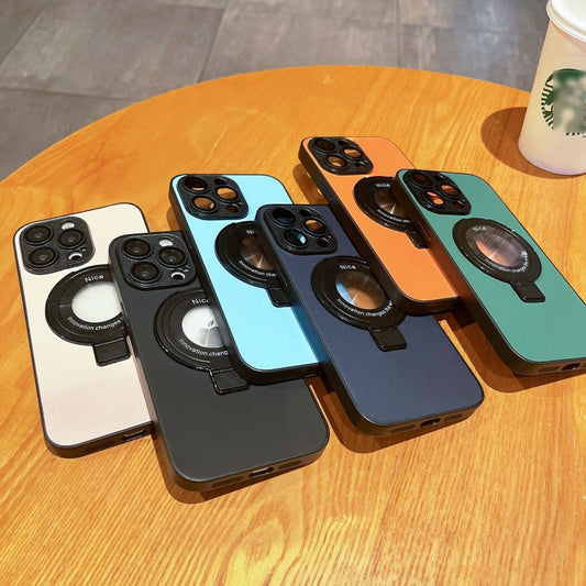 For iPhone 15 Plus Skin Feel Armor Magnetic Holder Phone Case(Dark Blue) - iPhone 15 Plus Cases by buy2fix | Online Shopping UK | buy2fix