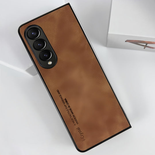 For Samsung Galaxy Z Fold4 i.Crystal Lambskin Folding Phone Case(Brown)