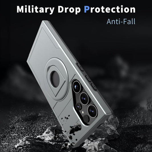 For Samsung Galaxy S24 Ultra 5G Armor MagSafe Ring Holder Phone Case(Titanium Grey) - Galaxy S24 Ultra 5G Cases by buy2fix | Online Shopping UK | buy2fix