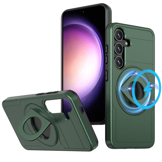 For Samsung Galaxy S24 5G Armor MagSafe Ring Holder Phone Case(Deep Green)
