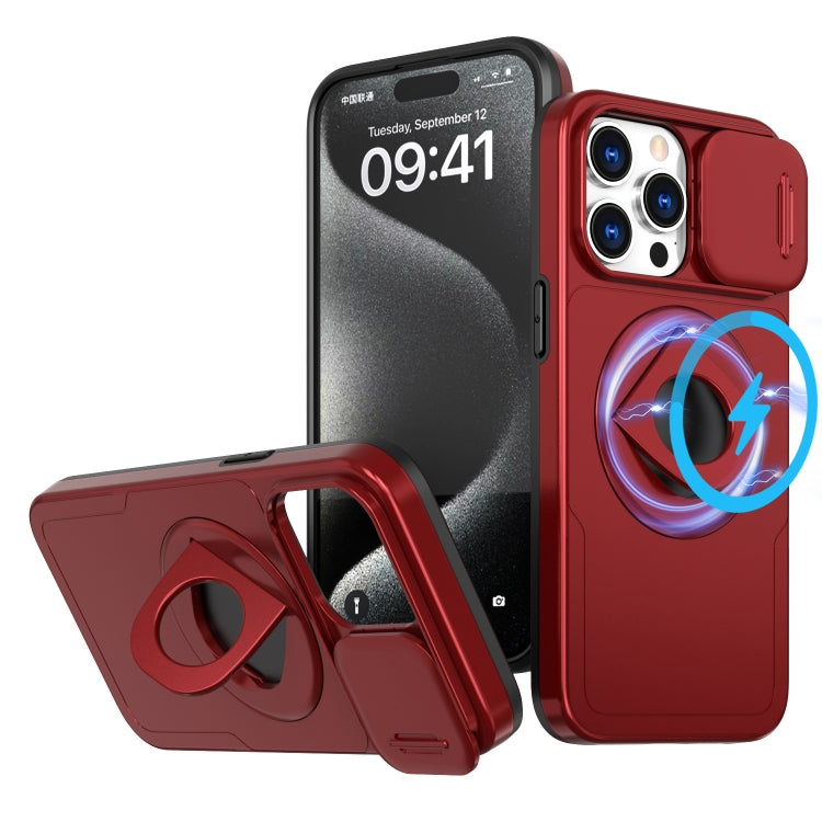 For iPhone 15 Pro Max Camshield MagSafe Ring Holder Armor Phone Case(Red) by buy2fix