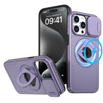 For iPhone 15 Pro Max Camshield MagSafe Ring Holder Armor Phone Case(Purple) by buy2fix