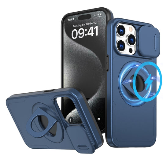 For iPhone 15 Pro Camshield MagSafe Ring Holder Armor Phone Case(Blue) by buy2fix