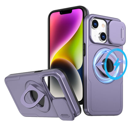For iPhone 14 Plus Camshield MagSafe Ring Holder Armor Phone Case(Purple) by buy2fix