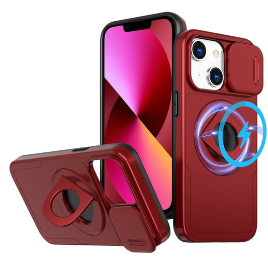 For iPhone 13 Camshield MagSafe Ring Holder Armor Phone Case(Red) by buy2fix