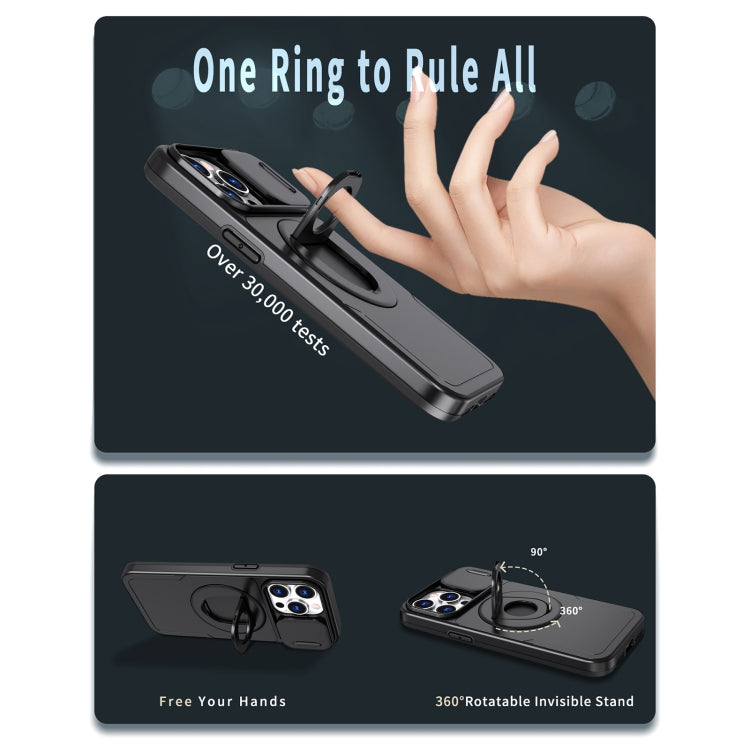 For iPhone 12 Camshield MagSafe Ring Holder Armor Phone Case(Black) by buy2fix