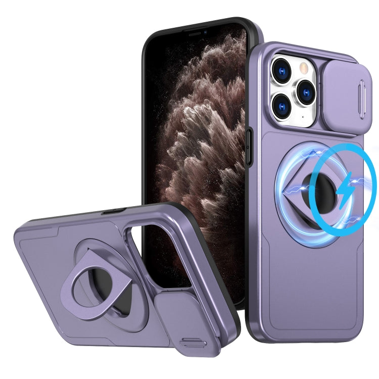 For iPhone 11 Pro Camshield MagSafe Ring Holder Armor Phone Case(Purple) by buy2fix