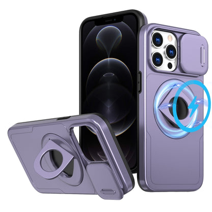 For iPhone 12 Pro Camshield MagSafe Ring Holder Armor Phone Case(Purple) by buy2fix