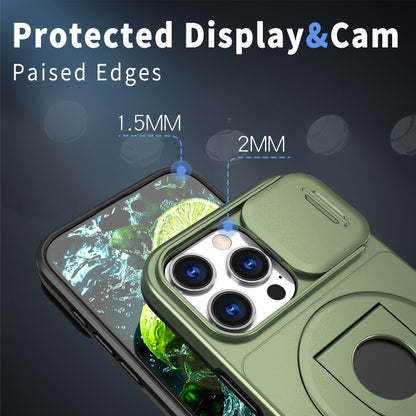 For iPhone 16 Pro Max Camshield MagSafe Ring Holder Armor Phone Case(Olive Green) by buy2fix