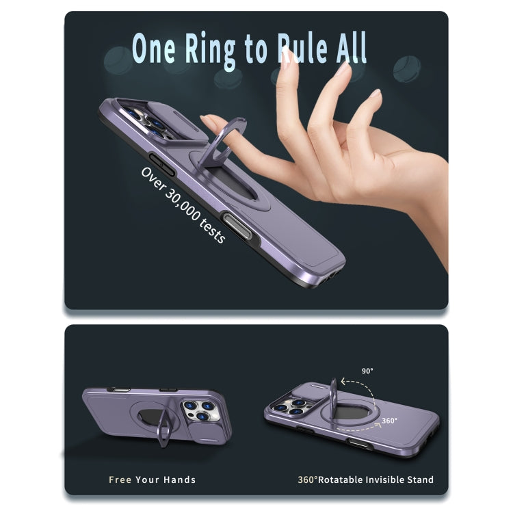 For iPhone 16 Pro Max Camshield MagSafe Ring Holder Armor Phone Case(Purple) by buy2fix