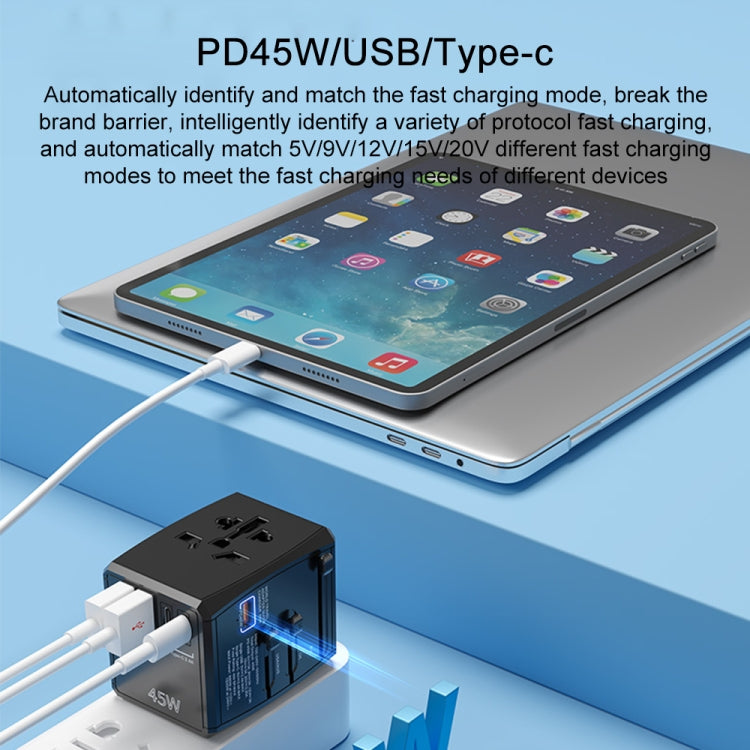 HHT905 PD 45W Dual USB+Dual Type-C Interface Multi-function Universal Travel Conversion Plug(Black) by buy2fix