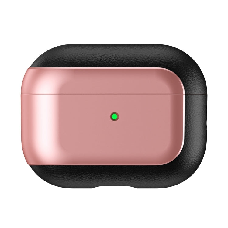 For AirPods Pro Electroplated Leather Texture Wireless Earphones Protective Case(Rose Pink) - For AirPods Pro by buy2fix | Online Shopping UK | buy2fix