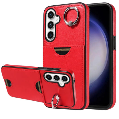 For Samsung Galaxy S23 FE 5G Calf Texture Card Slot Ring Holder Phone Case(Red) by buy2fix