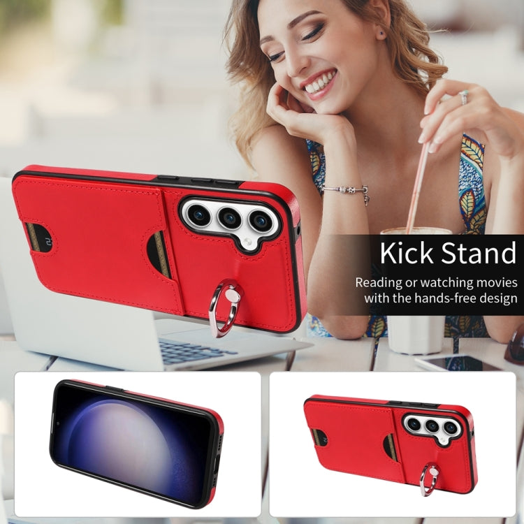 For Samsung Galaxy S23 FE 5G Calf Texture Card Slot Ring Holder Phone Case(Red) by buy2fix