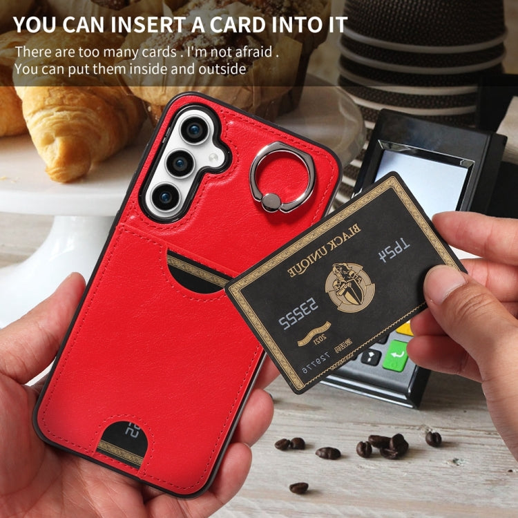 For Samsung Galaxy S23 FE 5G Calf Texture Card Slot Ring Holder Phone Case(Red) by buy2fix