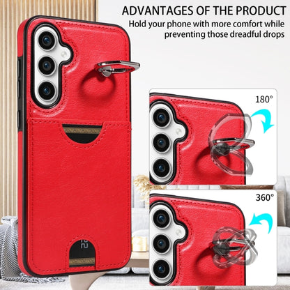 For Samsung Galaxy S23 FE 5G Calf Texture Card Slot Ring Holder Phone Case(Red) by buy2fix
