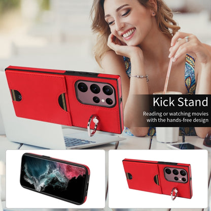 For Samsung Galaxy S22 Ultra 5G Calf Texture Card Slot Ring Holder Phone Case(Red) by buy2fix