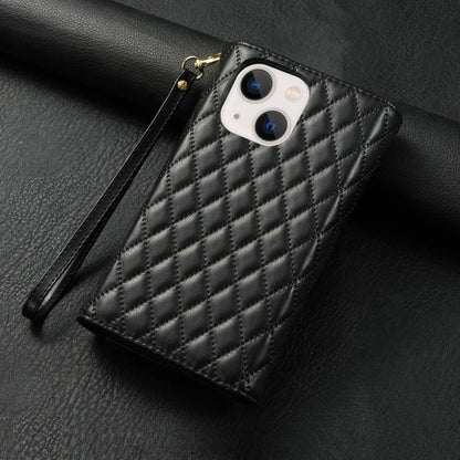 For iPhone 15 Zipper Multi-Card Wallet Rhombic Leather Phone Case(Black) - iPhone 15 Cases by buy2fix | Online Shopping UK | buy2fix