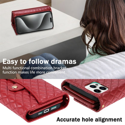 For iPhone 14 Pro Zipper Multi-Card Wallet Rhombic Leather Phone Case(Red) - iPhone 14 Pro Cases by buy2fix | Online Shopping UK | buy2fix