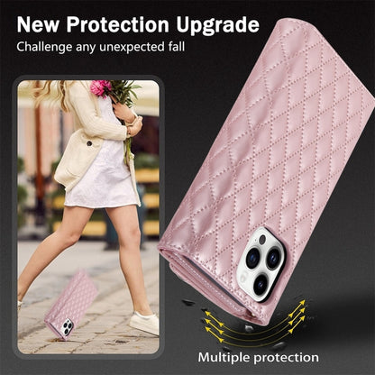 For iPhone 14 Pro Zipper Multi-Card Wallet Rhombic Leather Phone Case(Rose Gold) - iPhone 14 Pro Cases by buy2fix | Online Shopping UK | buy2fix