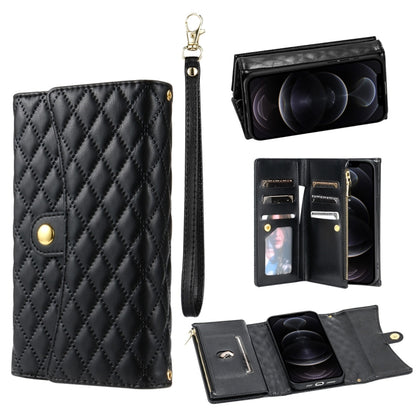 For iPhone 11 Pro Max Zipper Multi-Card Wallet Rhombic Leather Phone Case(Black) - iPhone 11 Pro Max Cases by buy2fix | Online Shopping UK | buy2fix