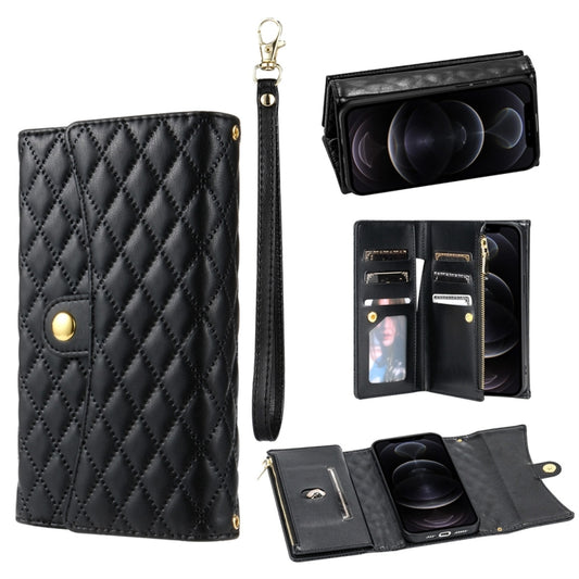 For iPhone 11 Pro Max Zipper Multi-Card Wallet Rhombic Leather Phone Case(Black) - iPhone 11 Pro Max Cases by buy2fix | Online Shopping UK | buy2fix