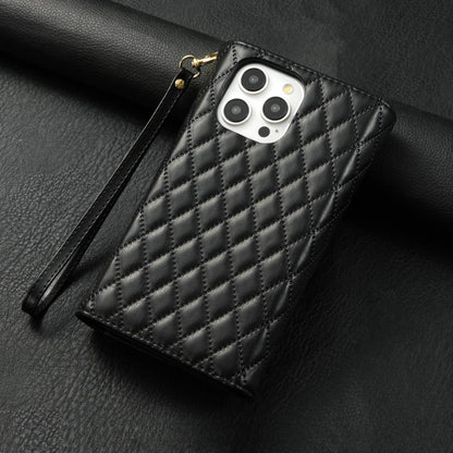 For iPhone 11 Pro Max Zipper Multi-Card Wallet Rhombic Leather Phone Case(Black) - iPhone 11 Pro Max Cases by buy2fix | Online Shopping UK | buy2fix