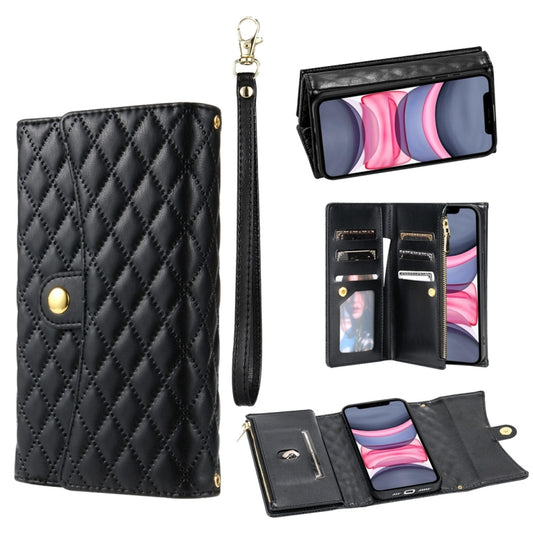 For iPhone 11 Zipper Multi-Card Wallet Rhombic Leather Phone Case(Black) - iPhone 11 Cases by buy2fix | Online Shopping UK | buy2fix