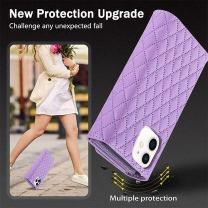 For iPhone 11 Zipper Multi-Card Wallet Rhombic Leather Phone Case(Purple) - iPhone 11 Cases by buy2fix | Online Shopping UK | buy2fix