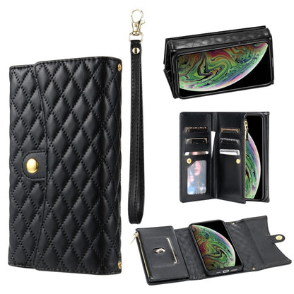 For iPhone X / XS Zipper Multi-Card Wallet Rhombic Leather Phone Case(Black) - More iPhone Cases by buy2fix | Online Shopping UK | buy2fix