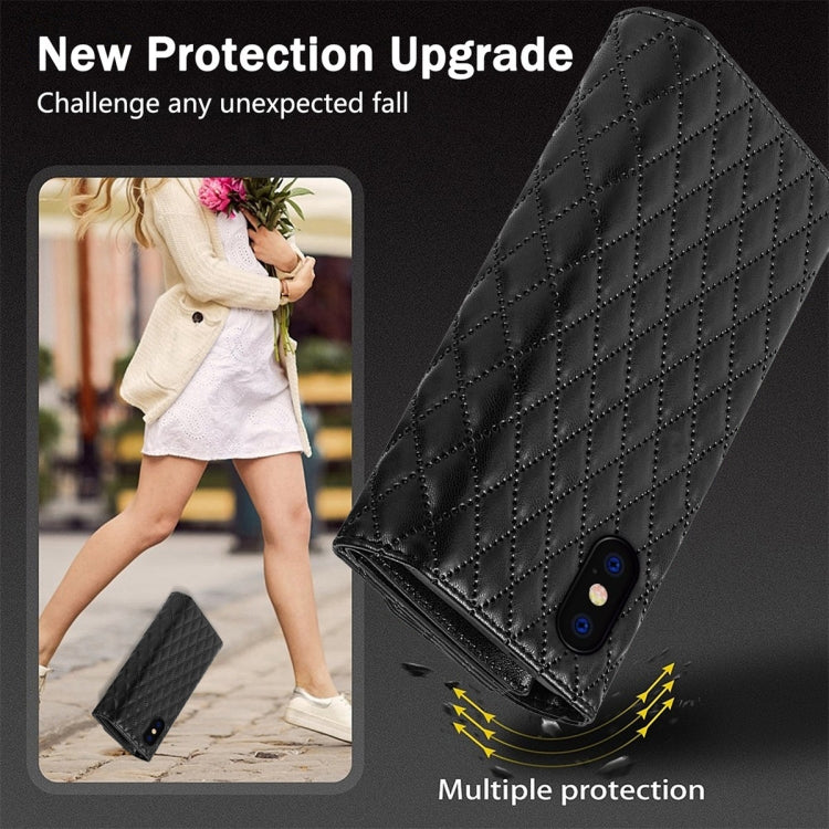 For iPhone X / XS Zipper Multi-Card Wallet Rhombic Leather Phone Case(Black) - More iPhone Cases by buy2fix | Online Shopping UK | buy2fix