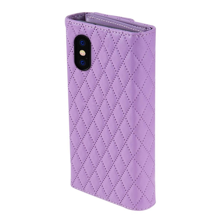 For iPhone XS Max Zipper Multi-Card Wallet Rhombic Leather Phone Case(Purple) - More iPhone Cases by buy2fix | Online Shopping UK | buy2fix