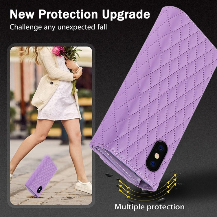 For iPhone XS Max Zipper Multi-Card Wallet Rhombic Leather Phone Case(Purple) - More iPhone Cases by buy2fix | Online Shopping UK | buy2fix