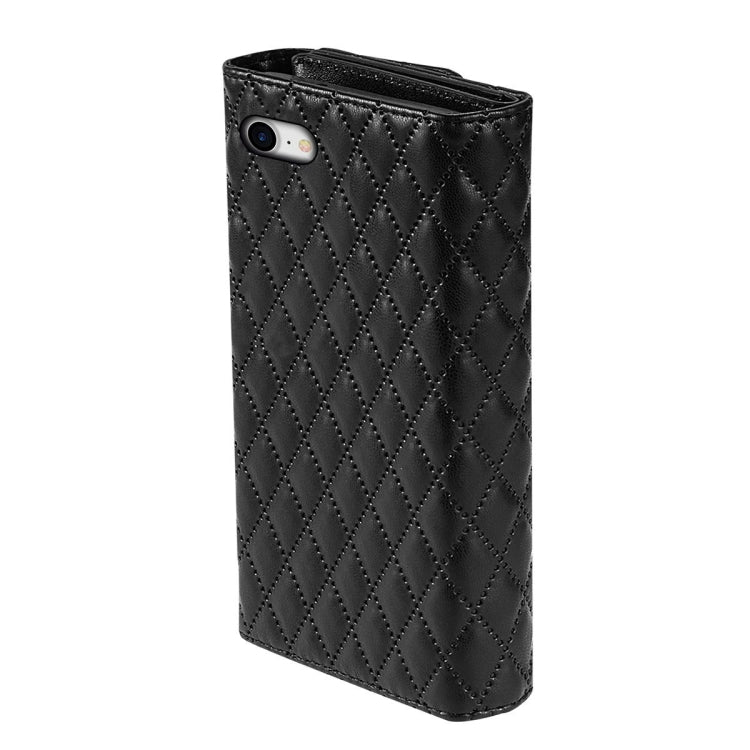 For iPhone 7 / 8 / SE 2022 Zipper Multi-Card Wallet Rhombic Leather Phone Case(Black) - iPhone SE 2022 / 2020 / 8 / 7 Cases by buy2fix | Online Shopping UK | buy2fix
