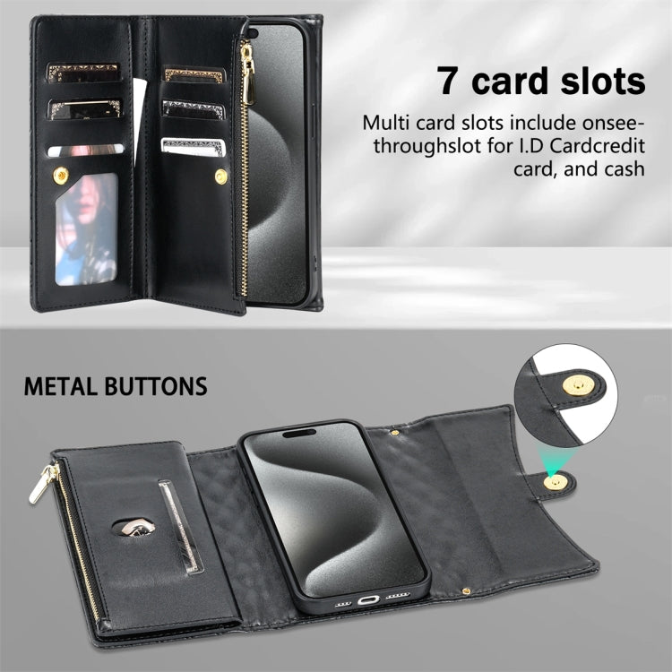 For iPhone 7 / 8 / SE 2022 Zipper Multi-Card Wallet Rhombic Leather Phone Case(Black) - iPhone SE 2022 / 2020 / 8 / 7 Cases by buy2fix | Online Shopping UK | buy2fix