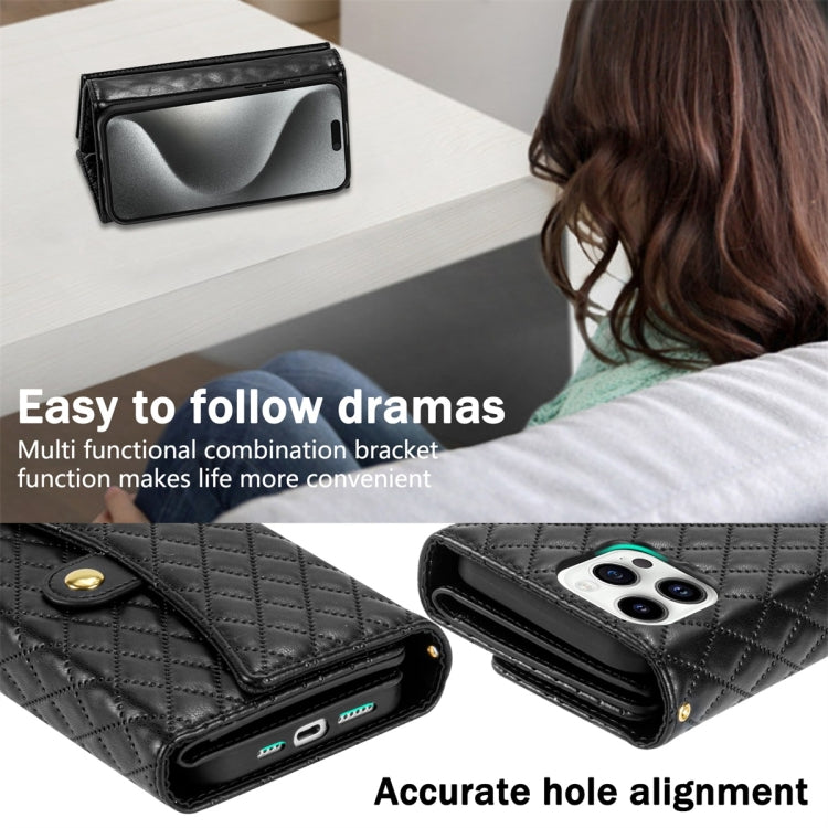 For iPhone 7 / 8 / SE 2022 Zipper Multi-Card Wallet Rhombic Leather Phone Case(Black) - iPhone SE 2022 / 2020 / 8 / 7 Cases by buy2fix | Online Shopping UK | buy2fix