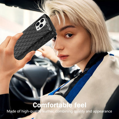 For iPhone 7 / 8 / SE 2022 Zipper Multi-Card Wallet Rhombic Leather Phone Case(Black) - iPhone SE 2022 / 2020 / 8 / 7 Cases by buy2fix | Online Shopping UK | buy2fix