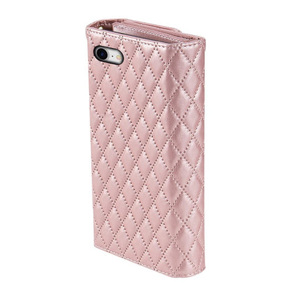 For iPhone 7 / 8 / SE 2022 Zipper Multi-Card Wallet Rhombic Leather Phone Case(Rose Gold) - iPhone SE 2022 / 2020 / 8 / 7 Cases by buy2fix | Online Shopping UK | buy2fix