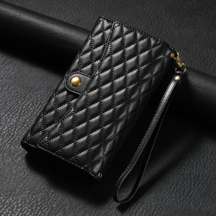 For iPhone 7 Plus / 8 Plus Zipper Multi-Card Wallet Rhombic Leather Phone Case(Black) - More iPhone Cases by buy2fix | Online Shopping UK | buy2fix