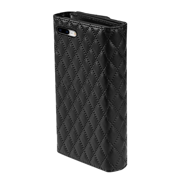 For iPhone 7 Plus / 8 Plus Zipper Multi-Card Wallet Rhombic Leather Phone Case(Black) - More iPhone Cases by buy2fix | Online Shopping UK | buy2fix