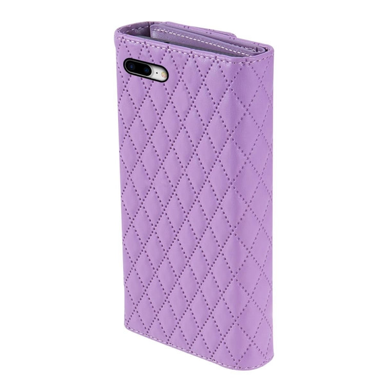 For iPhone 7 Plus / 8 Plus Zipper Multi-Card Wallet Rhombic Leather Phone Case(Purple) - More iPhone Cases by buy2fix | Online Shopping UK | buy2fix