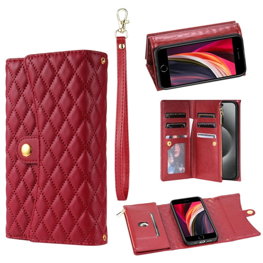 For iPhone 7 Plus / 8 Plus Zipper Multi-Card Wallet Rhombic Leather Phone Case(Red) - More iPhone Cases by buy2fix | Online Shopping UK | buy2fix