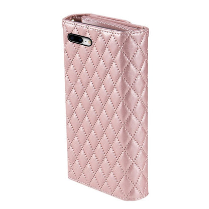 For iPhone 7 Plus / 8 Plus Zipper Multi-Card Wallet Rhombic Leather Phone Case(Rose Gold) - More iPhone Cases by buy2fix | Online Shopping UK | buy2fix