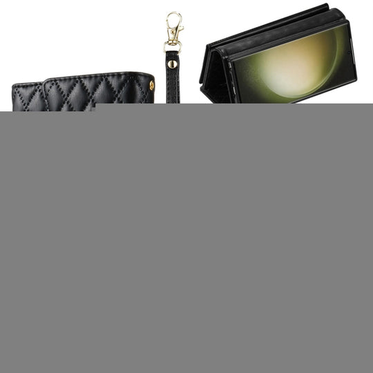 For Samsung Galaxy S24 Ultra 5G Zipper Multi-Card Wallet Rhombic Leather Phone Case(Black)